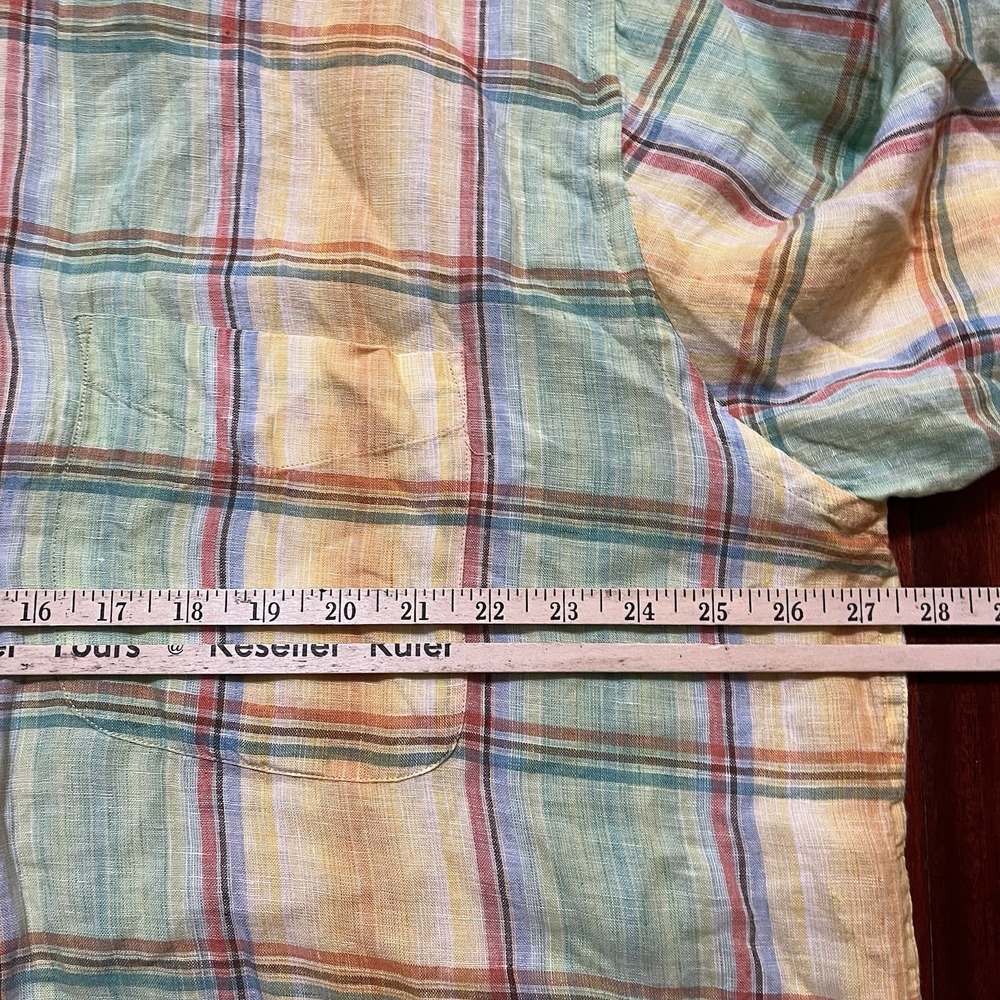 Vintage Alan Flusser Shirt Mens XL Multicolor Plaid Button Up Short slv Y2K 90s - Picture 4 of 6